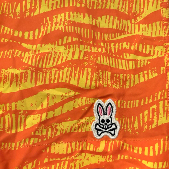 Psycho Bunny Men's Neon Red Orange Wavy Print Foley Graphic Swim Trunks XXXL - Picture 9 of 11